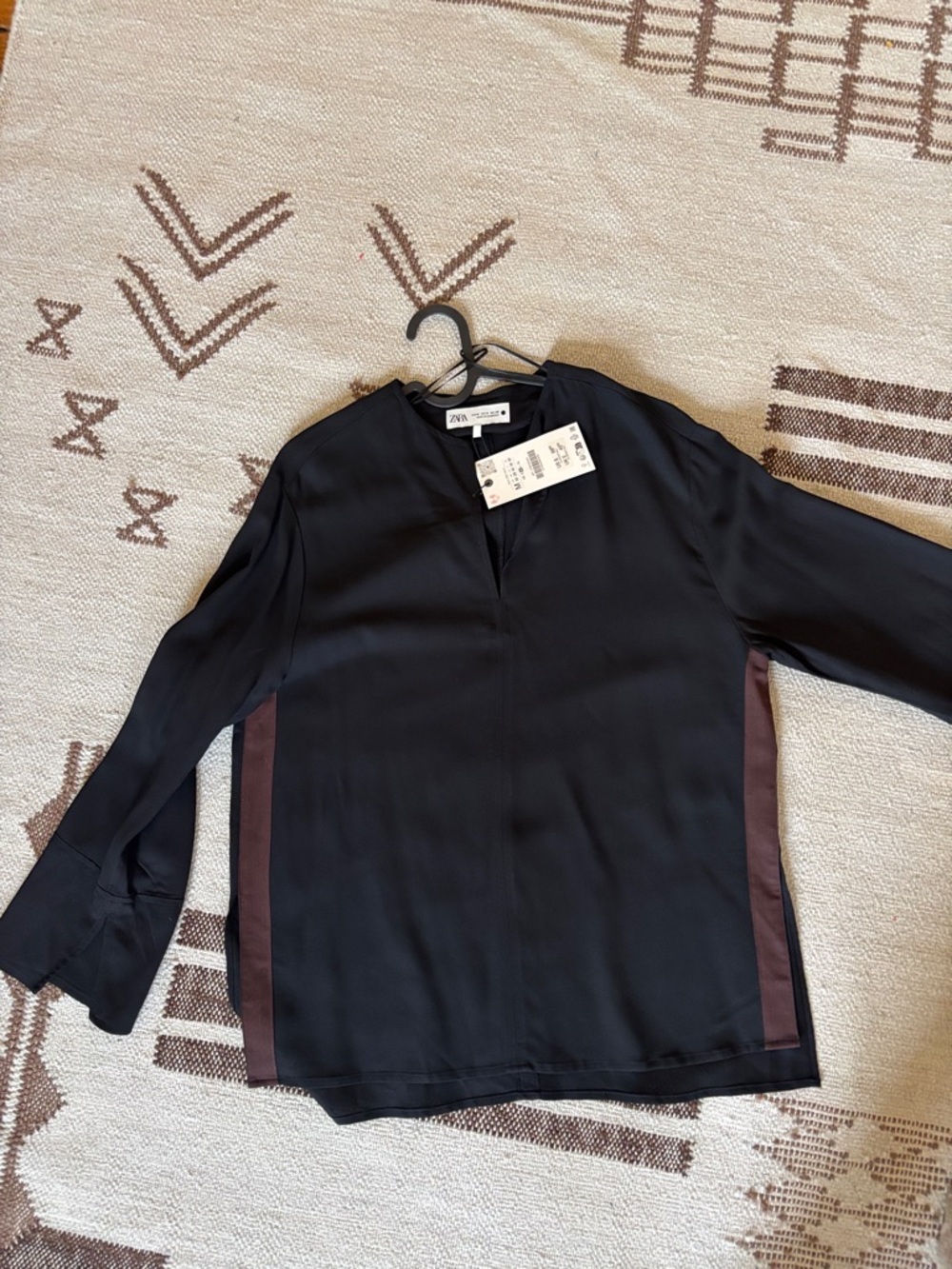 Zara Black Blouse with Brown Side Panels
